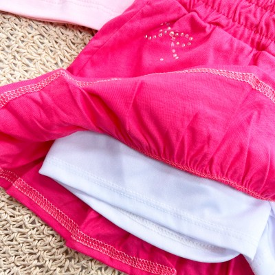 Conj. Regata Lacinhos e Short Saia com Strass - Rosa